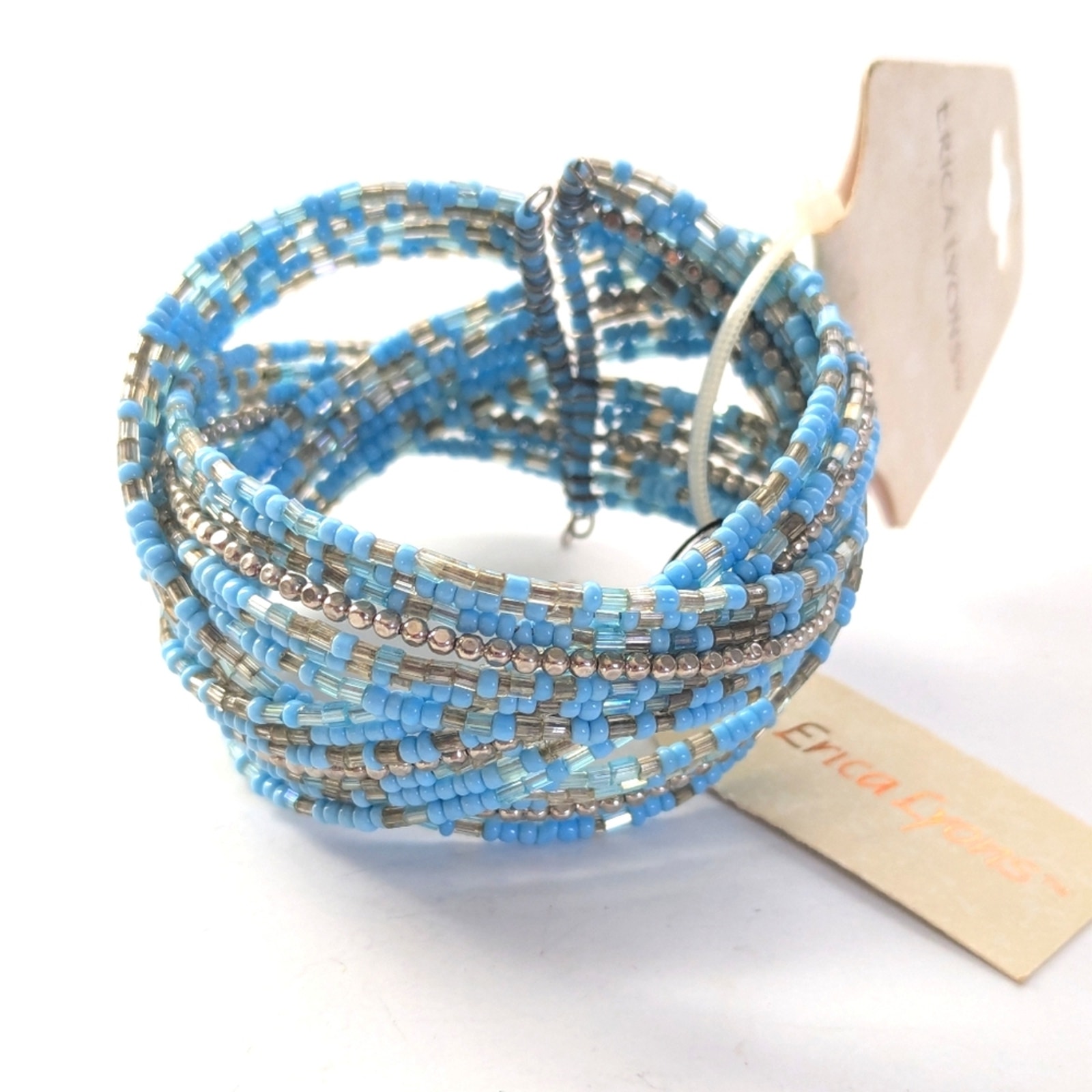 Erica Lyons Blue Silver Seed Bead Braided Adjustable Beach Cuff Bracelet Nwt 20$